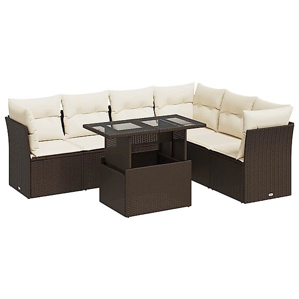 vidaXL 7-Tlg Garten-Sofagarnitur mit Kissen Braun Poly Rattan 3326174 günstig online kaufen