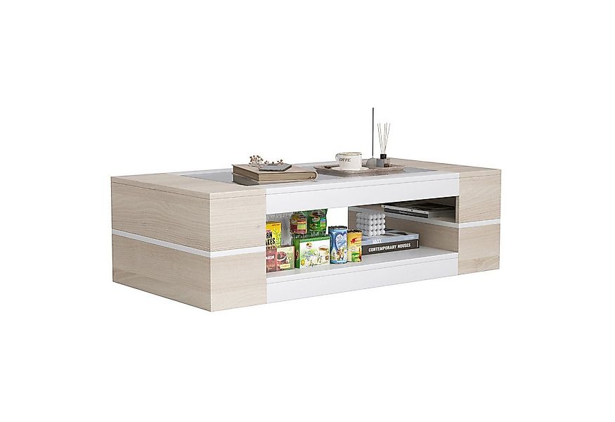 radelldar Couchtisch Wohnzimmertisch mit Glas, Beistelltisch, 1-St. rechtec günstig online kaufen