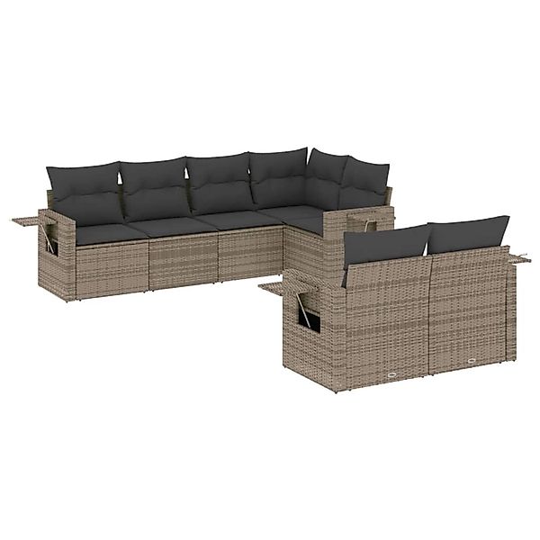 vidaXL 7-Tlg Garten-Sofagarnitur mit Kissen Grau Poly Rattan 3252747 günstig online kaufen