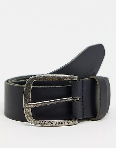 Jack & Jones – Glatter Ledergürtel mit Logoschnalle in Schwarz günstig online kaufen