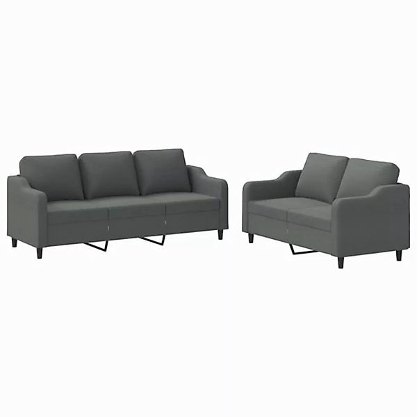 vidaXL Sofa, 2-tlg. Sofagarnitur mit Kissen Dunkelgrau Stoff günstig online kaufen