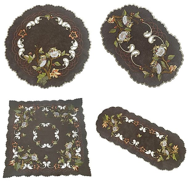 Westernlifestyle Tischdecke Eulen und Kastanienblätter Braun Leinen-Optik günstig online kaufen