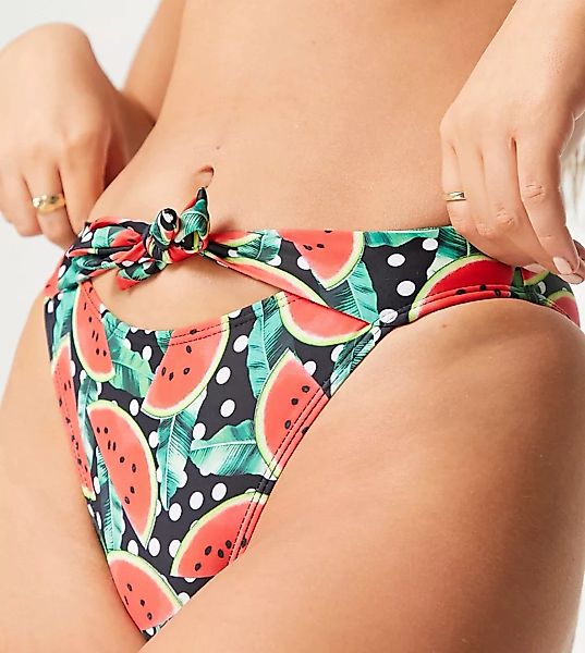 Reclaimed Vintage Inspired – Bikinihose mit Schnürung vorne und Wassermelon günstig online kaufen