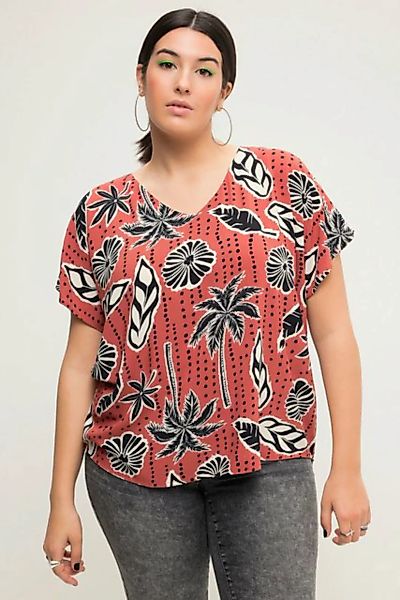 Studio Untold Hemdbluse Blusenshirt oversized Palmen Print V-Ausschnitt günstig online kaufen