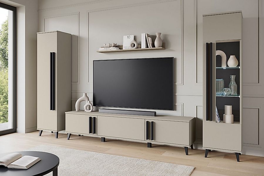 Home affaire Wohnwand Helsinki, Modernes Set mit verglaster Vitrine, (Kompl günstig online kaufen