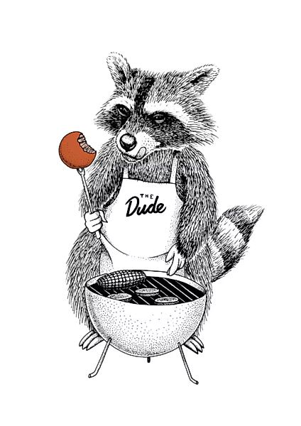 Poster Animal Raccoon Bbq günstig online kaufen