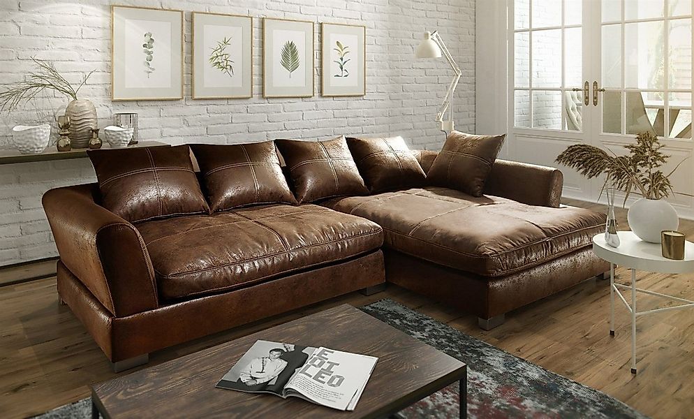 Fun Möbel Ecksofa Couchgarnitur TIZIAN L-Form in Wildlederoptik-Braun / Ott günstig online kaufen