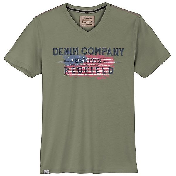 redfield V-Shirt Redfield V-Neck T-Shirt Übergröße oliv Vintageprint günstig online kaufen
