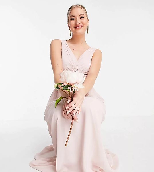 Little Mistress Tall – Bridesmaid – Maxikleid in Rosa mit V-Ausschnitt günstig online kaufen