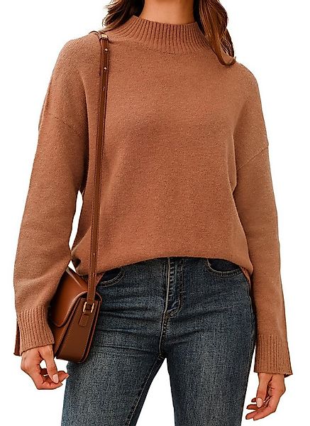 Arach&Cloz Rundhalspullover Pullover Damen Wolle Blend Mock Neck Oversize H günstig online kaufen