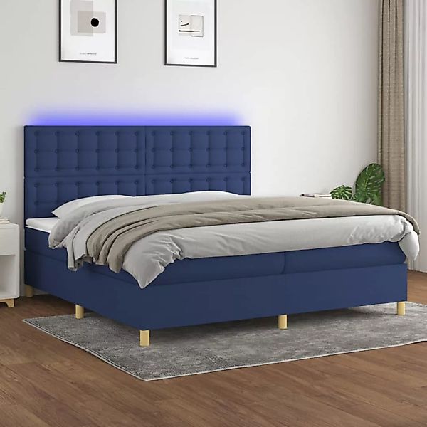 Vidaxl Boxspringbett Mit Matratze & Led Blau 200x200 Cm Stoff günstig online kaufen