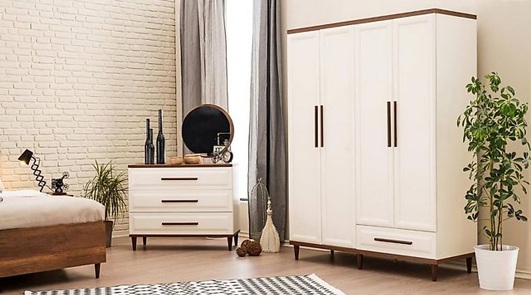 JVmoebel Kleiderschrank Schlafzimmer Set 3tlg Holzmöbel Kommode + Spiegel M günstig online kaufen