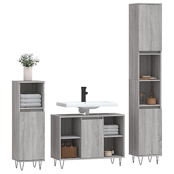 vidaXL Badezimmer-Set 3-tlg. Badmöbel-Set Grau Sonoma günstig online kaufen