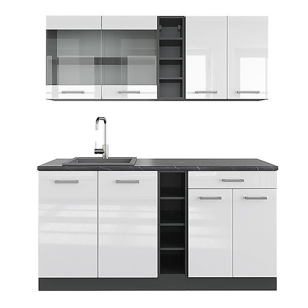 Vicco R-Line Singleküche Weiß Hochglanz/Anthrazit 160 cm ohne Arbeitsplatte günstig online kaufen