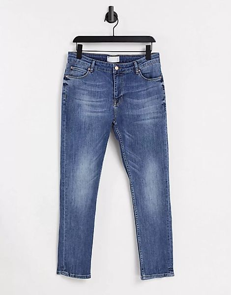 ASOS DESIGN – Eng geschnittene Jeans mit leichtem Grünstich-Blau günstig online kaufen