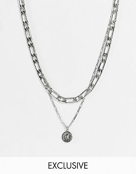 Reclaimed Vintage Inspired – Silberfarbene Halskette mit breiter Kette und günstig online kaufen