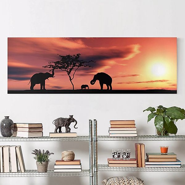 Leinwandbild - Panorama African Elefant Family günstig online kaufen