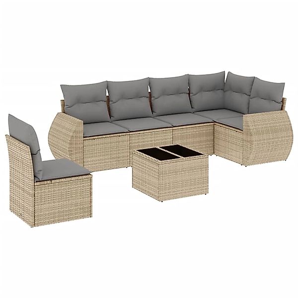 vidaXL 7-Tlg Garten-Sofagarnitur mit Kissen Beige Poly Rattan 3221438 günstig online kaufen