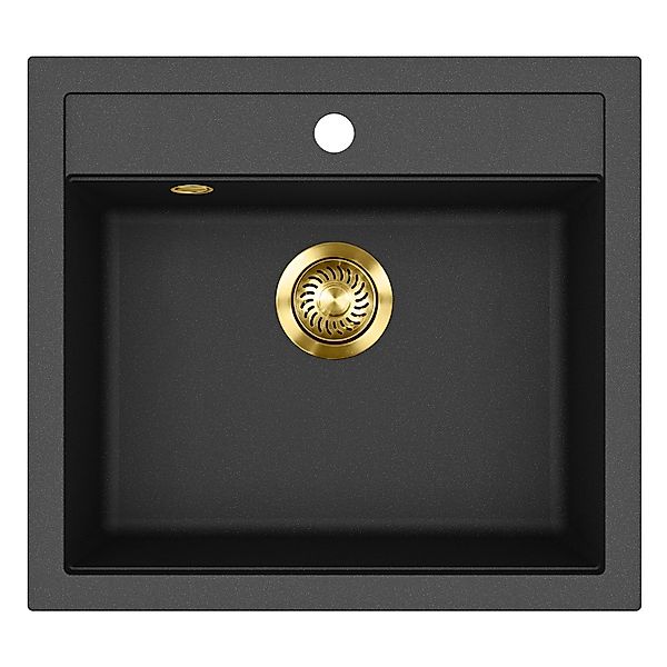 Helika Einbauspüle Quadro 56 cm x 51 cm Schwarz inkl. Goldventil günstig online kaufen