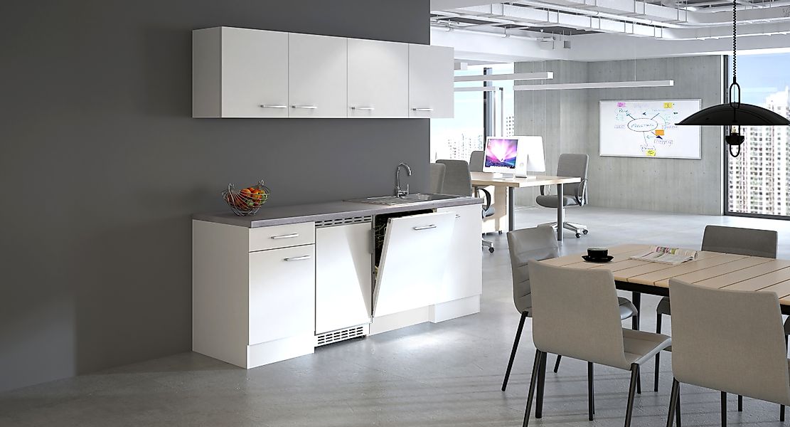 Flex-Well Exclusiv Büroküche Joelina 210 cm Weiß günstig online kaufen