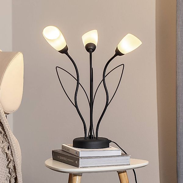 Tischleuchte Gloriosa, schwarz, Glas, 3-flammig günstig online kaufen
