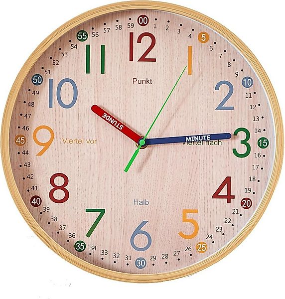 K&L Wall Art Wanduhr Holzoptik lautlose Kinder Wanduhr ohne tickgeräusche ( günstig online kaufen