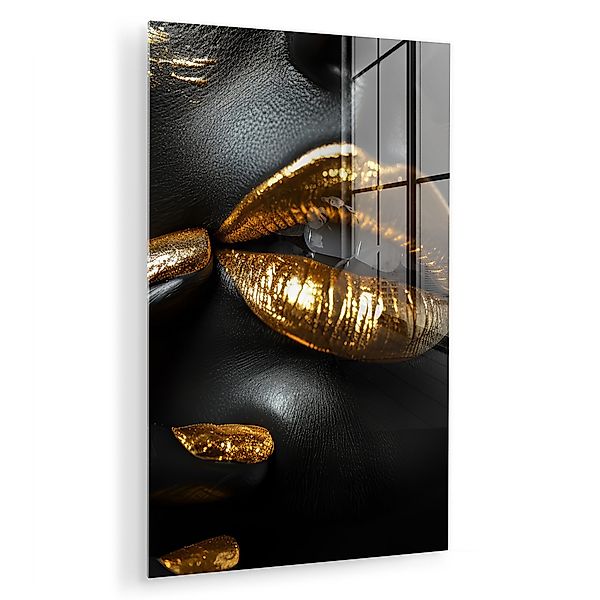 MuchoWow Acrylglasbild Lippen - Gold - günstig online kaufen