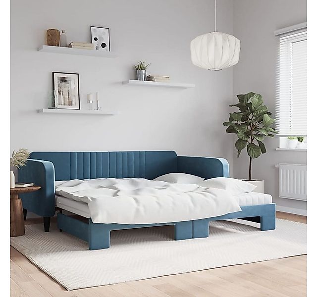 vidaXL Bett, Tagesbett Ausziehbar mit Matratzen Blau 100x200 cm Samt günstig online kaufen