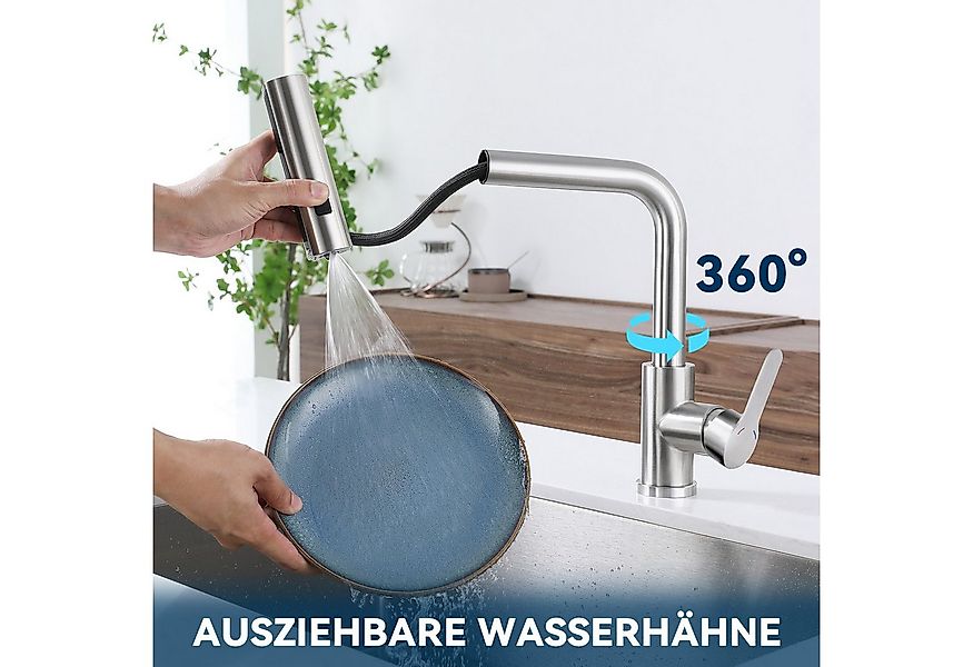 Nettlife Küchenarmatur Ausziehbar Edelstahl Wasserhahn Schwarz Spültischarm günstig online kaufen