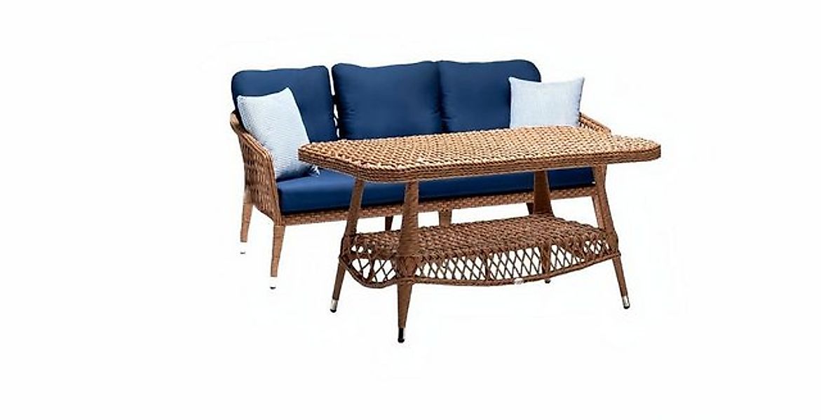 JVmoebel Sofa Sofa 3 Sitzer Braun Couchtisch Garnitur Sofas Dreisitzer Ratt günstig online kaufen