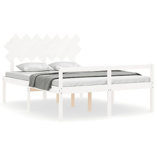 vidaXL Bettgestell, Seniorenbett mit Kopfteil Weiß Kingsize Massivholz günstig online kaufen