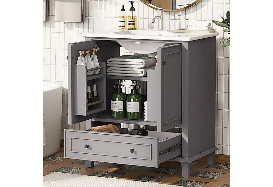 Flieks Waschtisch mit Türregalen und Schubladen (bodenstehend, Badschrank m günstig online kaufen