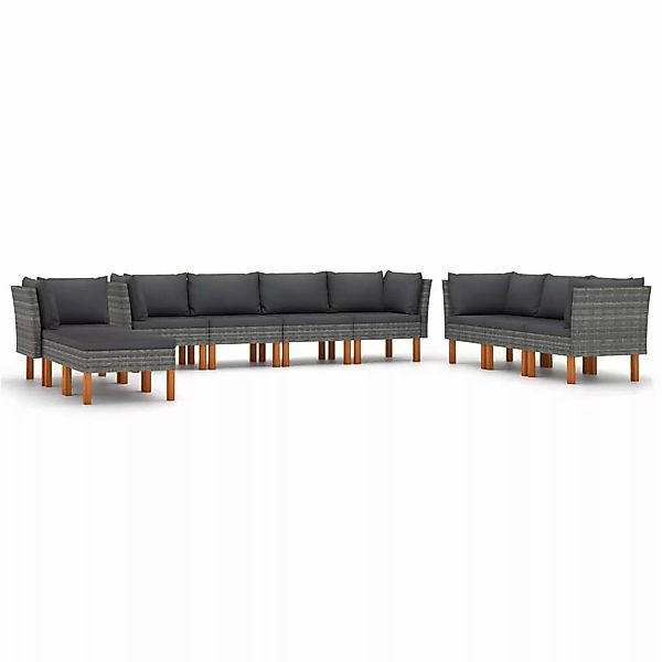 10-tlg. Garten-lounge-set Mit Kissen Poly Rattan Grau günstig online kaufen