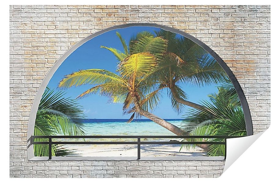Wallarena Fototapete 3D EFFEKT Strand Palmen Meer Fenster Vlies Tapete Wohn günstig online kaufen