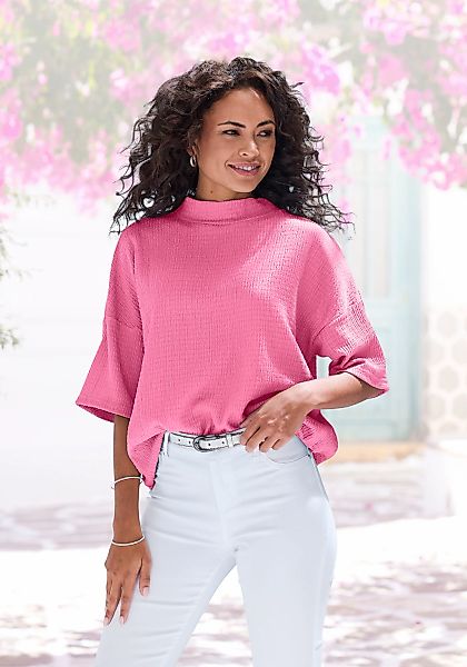 LASCANA Kurzarmshirt "mit Stehkragen" aus bügelfreier Crêpe-Qualität günstig online kaufen