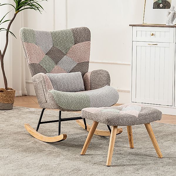 Schaukelstuhl mit Hocker Babyzimmer 43 cm Sitzbreite Holzgestell ergonomisc günstig online kaufen