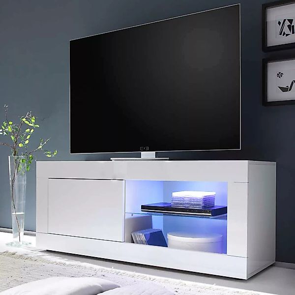 TV Board in Hochglanz Weiß 140 cm breit günstig online kaufen