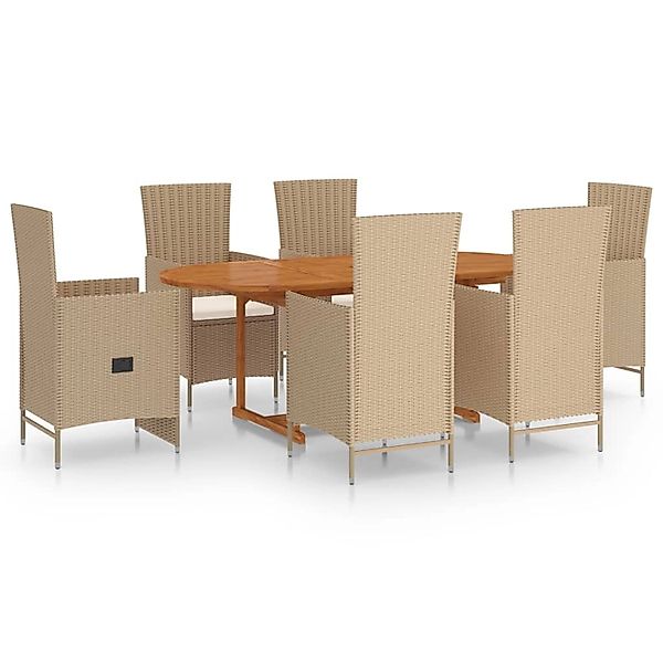 7-tlg. Garten-essgruppe Poly Rattan Beige günstig online kaufen
