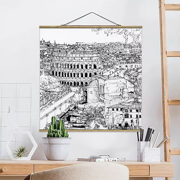 Stoffbild Kunstdruck mit Posterleisten - Quadrat Stadtstudie - Rom günstig online kaufen