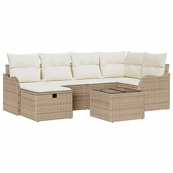 vidaXL Garten-Sofa-Set mit Kissen mit Speicher 7-Tlg Beige Poly Rattan 3360 günstig online kaufen