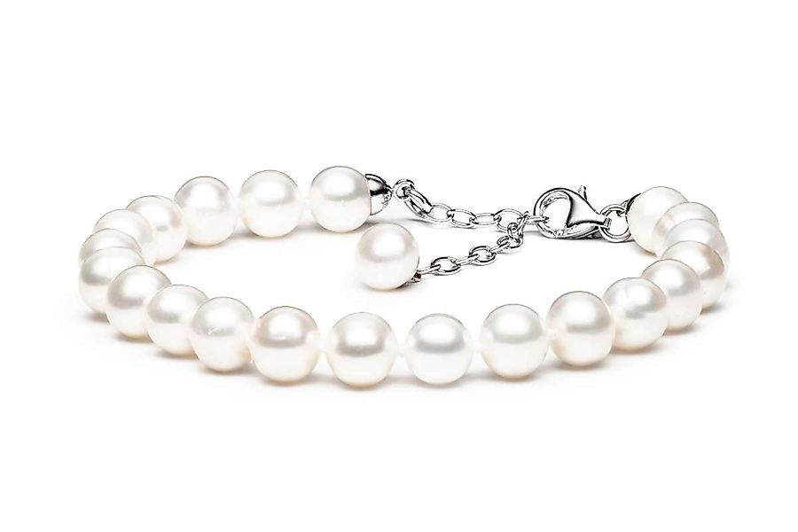 Gaura Pearls Perlenarmband klassisch weiß rund 7.5-8.5 mm, echte Süßwasserz günstig online kaufen