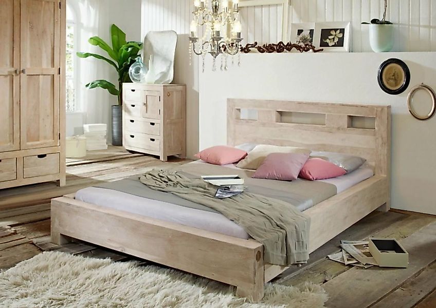 Massivmoebel24 Massivholzbett NATURE WHITE (Bett aus robustem Massivholz, m günstig online kaufen
