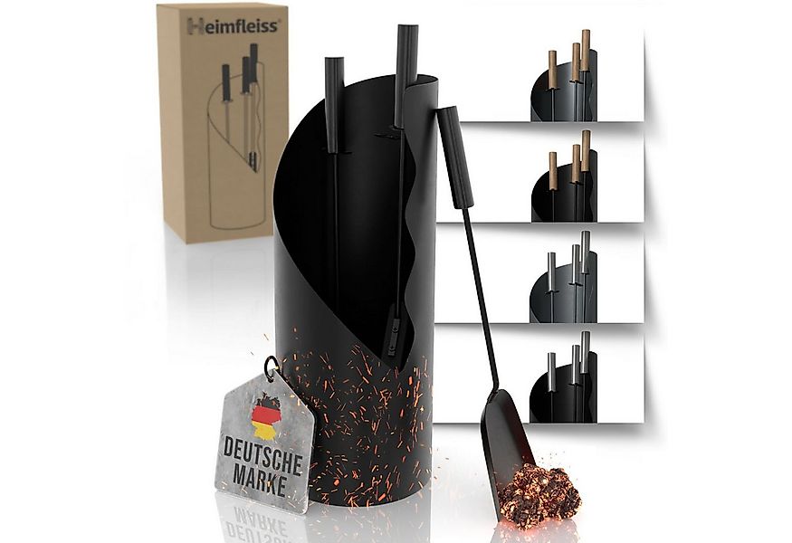 Heimfleiss® Kamingarnitur Modernes Kaminbesteck aus Stahl & Holz – 3-teilig günstig online kaufen