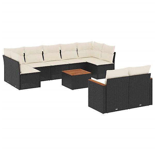 vidaXL 10-Tlg Garten-Sofagarnitur mit Kissen Schwarz Poly Rattan 3226294 günstig online kaufen