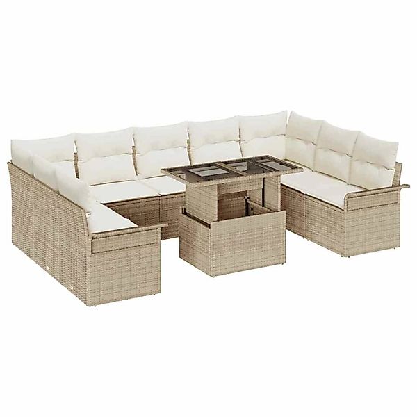 vidaXL Garten-Sofa-Set mit Kissen 10-Tlg Beige Poly Rattan 3348347 günstig online kaufen