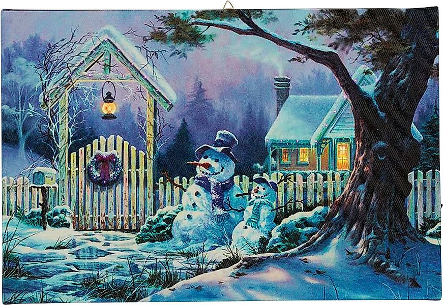 Hellum LED-Fiberoptikbild Schneemänner 521603 günstig online kaufen