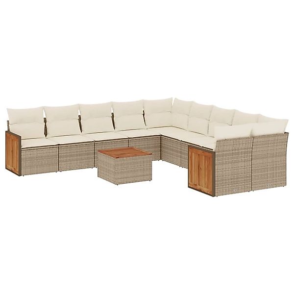 vidaXL 11-Tlg Garten-Sofagarnitur mit Kissen Beige Poly Rattan 3260441 günstig online kaufen