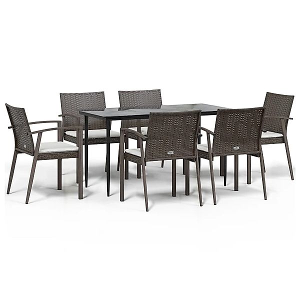vidaXL 7-Tlg Garten-Essgruppe mit Kissen Poly Rattan und Stahl 3186974 günstig online kaufen