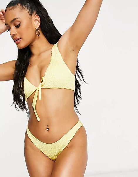 ASOS DESIGN – Geraffte Bikinihose in Pastellgelb günstig online kaufen