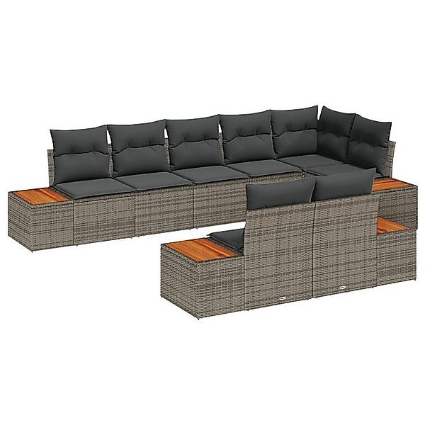 vidaXL Loungesofa 8-teiliges Garten-Sofa-Set mit Kissen Grau Poly-Rattan, 8 günstig online kaufen